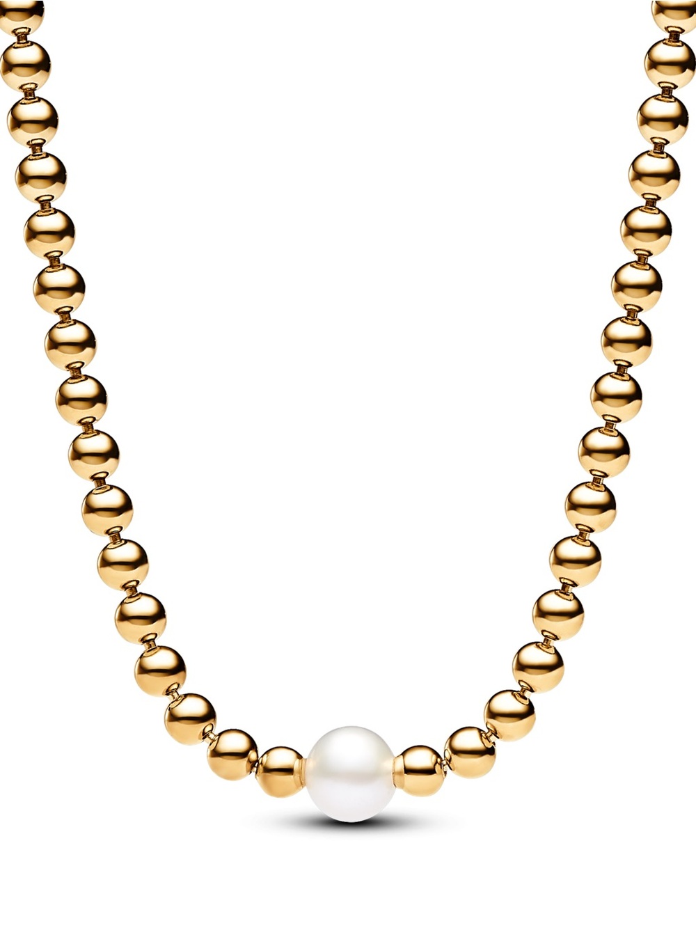 Pandora Gold Bead Necklace with Single White Pearl